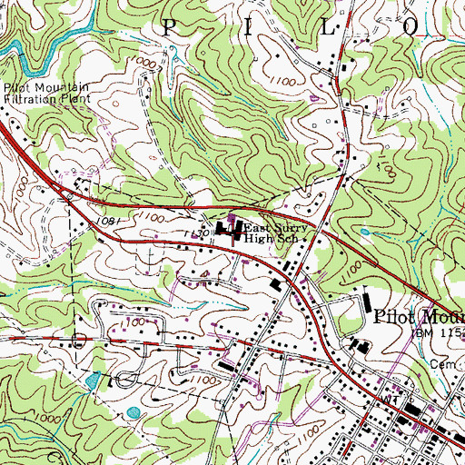 Topographic Map of East Surry High School, NC