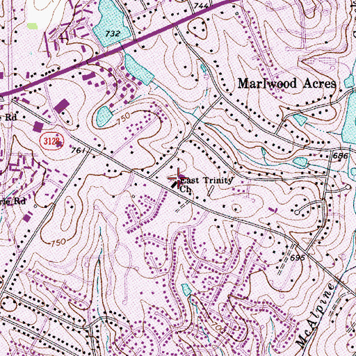 Topographic Map of East Trinity Church, NC