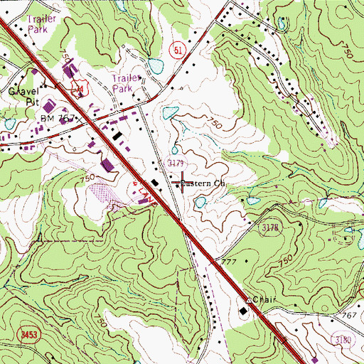 Topographic Map of Eastern Church, NC