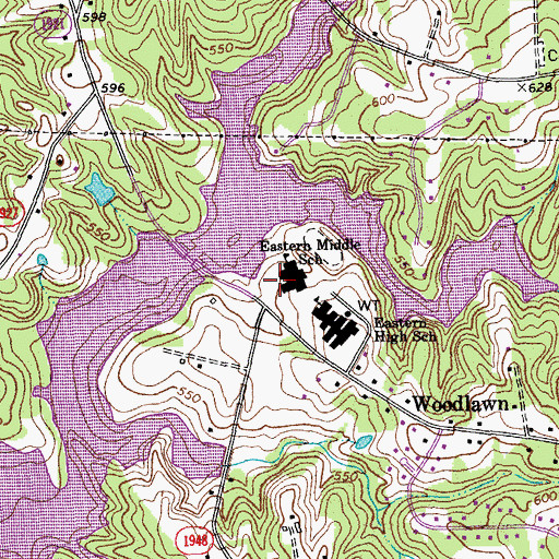 Topographic Map of Eastern Middle School, NC