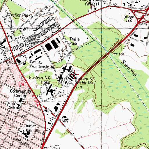 Topographic Map of Eastern North Carolina School for Deaf, NC