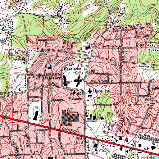 Topographic Map of Eastlawn School, NC