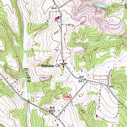 Topographic Map of Eastside Church, NC