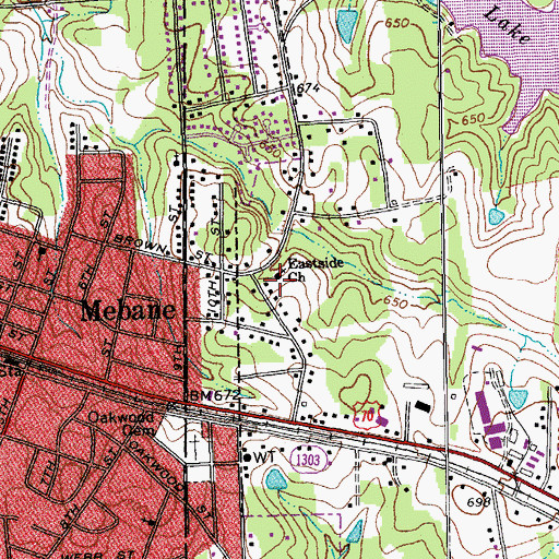 Topographic Map of Eastside Church, NC