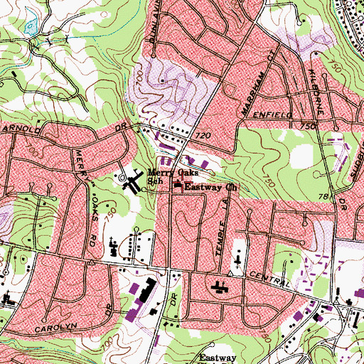 Topographic Map of Eastway Church, NC