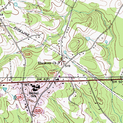 Topographic Map of Ebenezer Church, NC