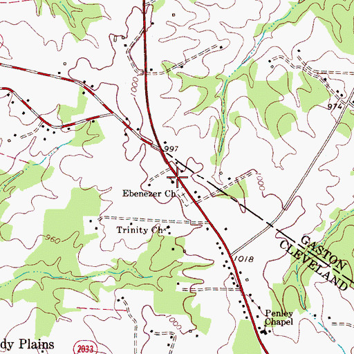 Topographic Map of Ebenezer Church, NC