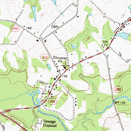 Topographic Map of Ebenezer Church, NC