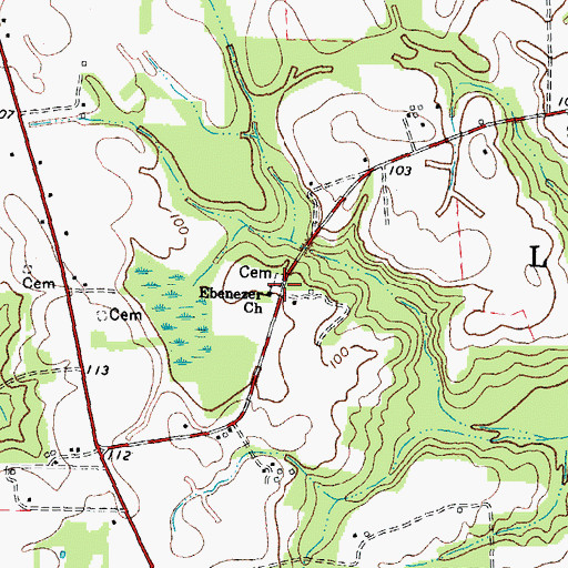 Topographic Map of Ebenezer Church, NC