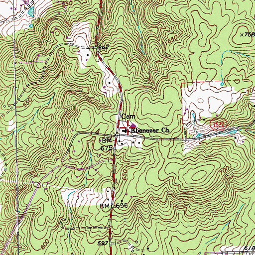 Topographic Map of Ebenezer Church, NC