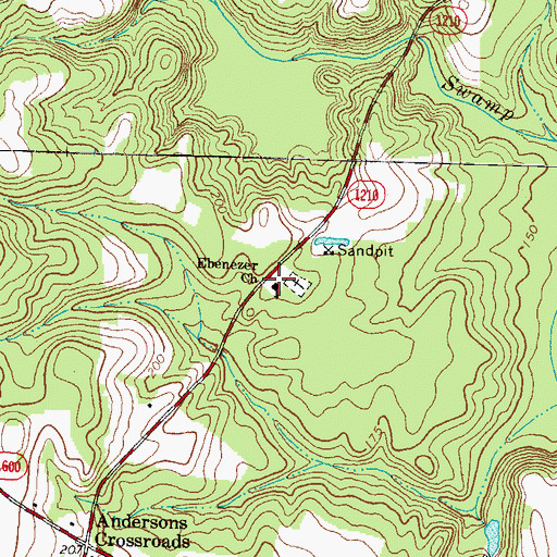 Topographic Map of Ebenezer Church, NC