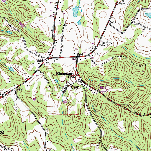 Topographic Map of Ebenzer Church, NC