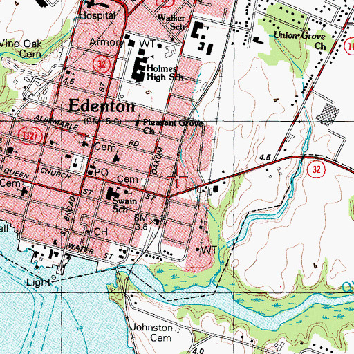 Topographic Map of Edenton Water Tower, NC