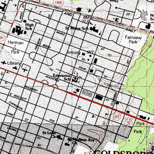 Topographic Map of Edgewood School, NC