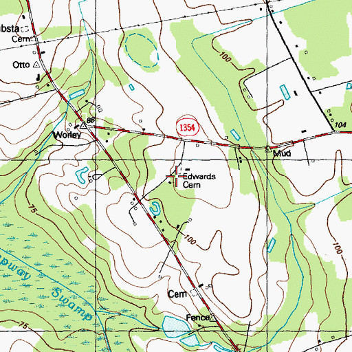 Topographic Map of Edwards Cemetery, NC