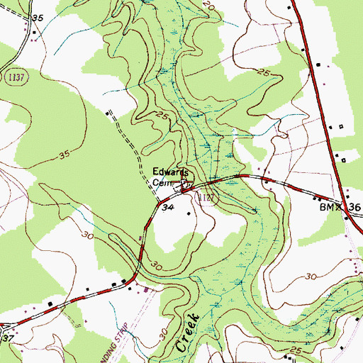 Topographic Map of Edwards Cemetery, NC
