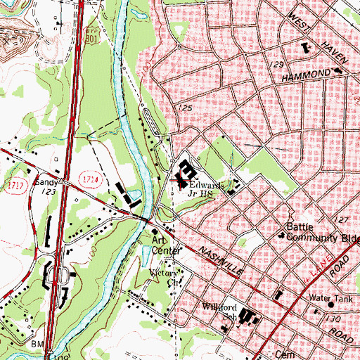 Topographic Map of Edwards Junior High School, NC