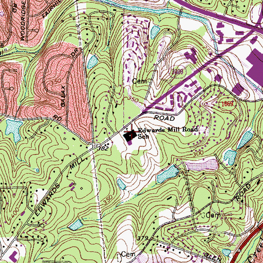 Topographic Map of Edwards Mill Road School, NC