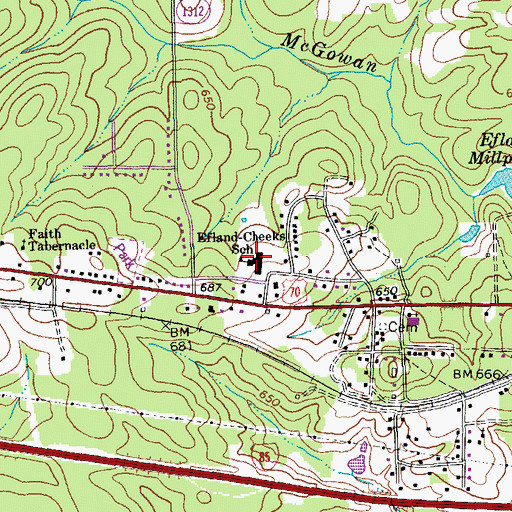 Topographic Map of Efland-Cheeks School, NC