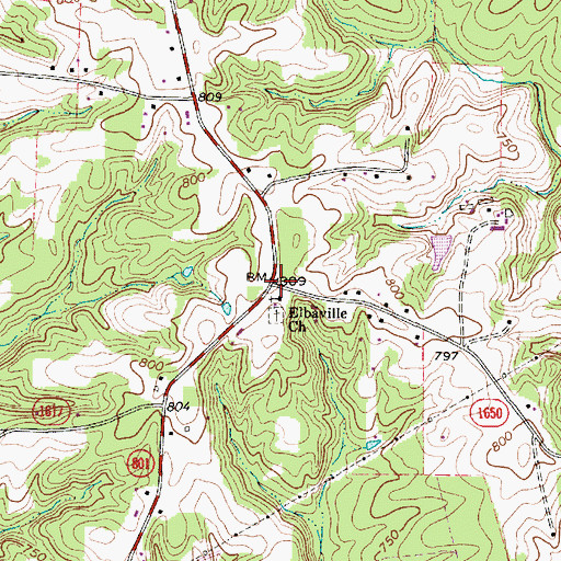 Topographic Map of Elbaville Church, NC