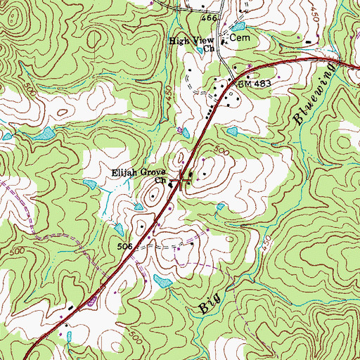 Topographic Map of Elijah Grove Church, NC