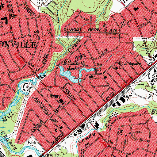 Topographic Map of Elizabeth Lake, NC