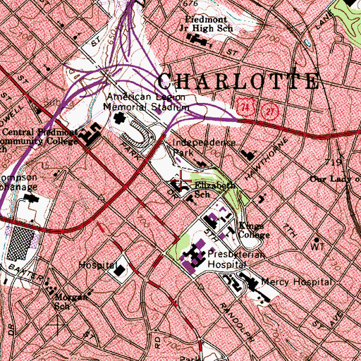 Topographic Map of Elizabeth Traditional Elementary School, NC
