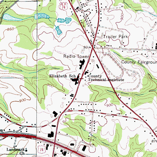 Topographic Map of Elizabeth School, NC