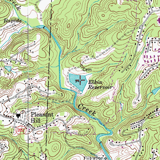 Topographic Map of Elkin Reservoir, NC
