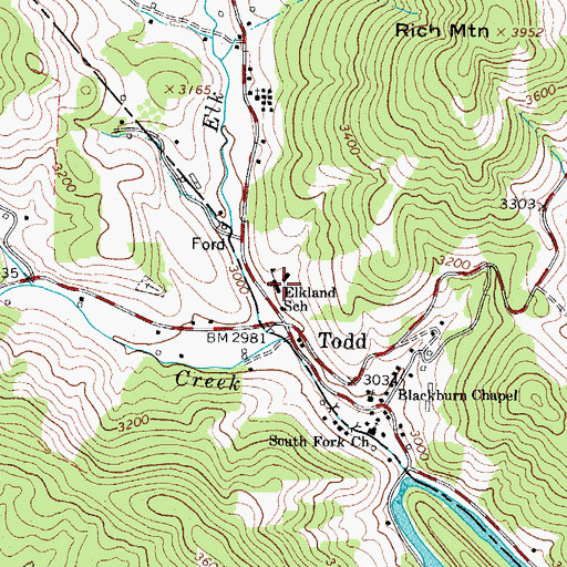 Topographic Map of Elkland School, NC