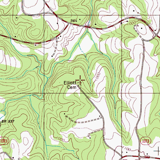 Topographic Map of Elliott Cemetery, NC