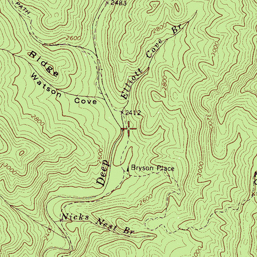 Topographic Map of Elliott Cove Branch, NC