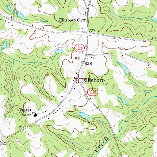 Topographic Map of Ellisboro, NC