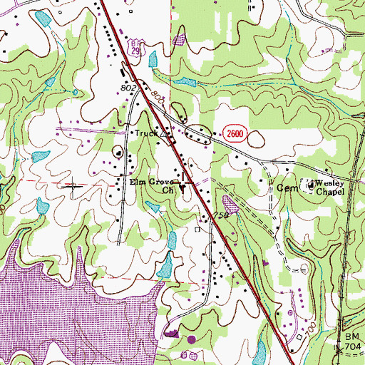 Topographic Map of Elm Grove Church, NC
