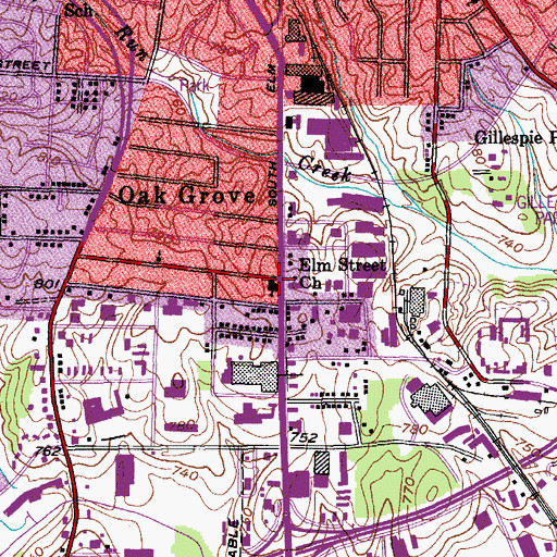 Topographic Map of Elm Street Church, NC