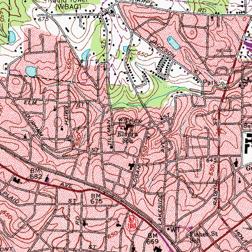 Topographic Map of Elmira School, NC