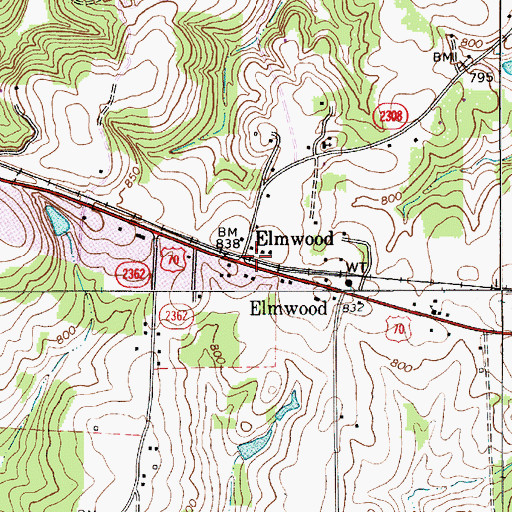 Topographic Map of Elmwood, NC