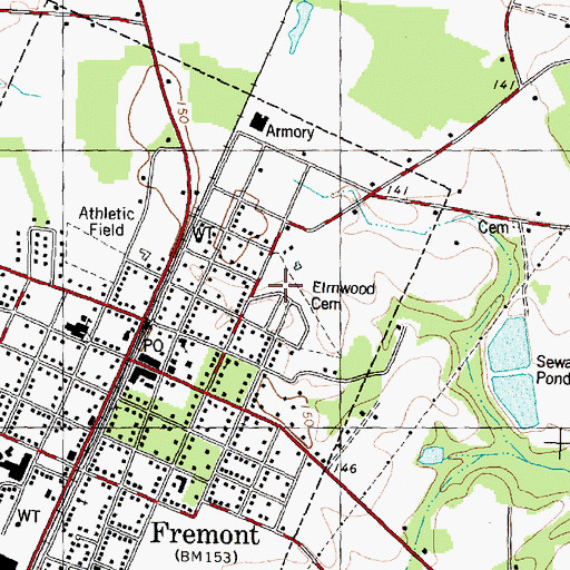 Topographic Map of Elmwood Cemetery, NC