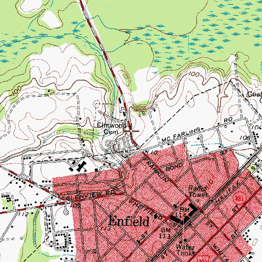 Topographic Map of Elmwood Cemetery, NC
