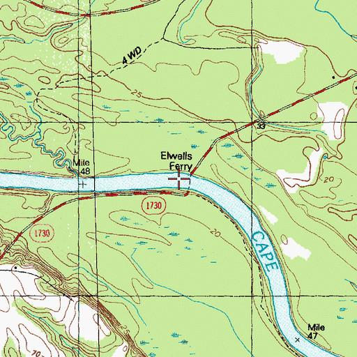 Topographic Map of Elwells Ferry, NC