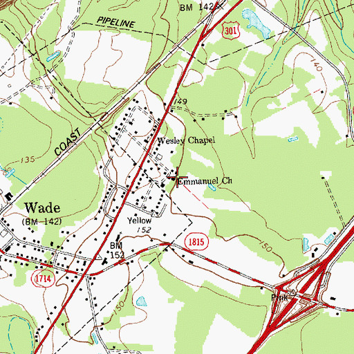 Topographic Map of Emmanuel Church, NC
