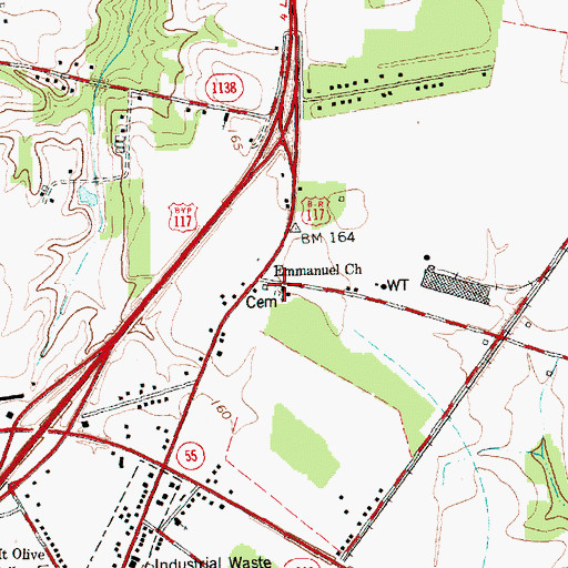 Topographic Map of Emmanuel Church, NC