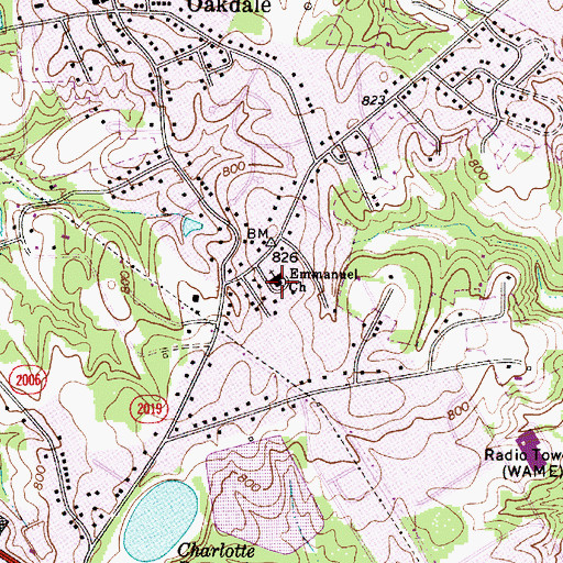 Topographic Map of Emmanuel Church, NC