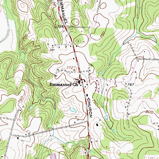 Topographic Map of Emmanuel Church, NC