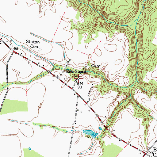 Topographic Map of End Street Church, NC