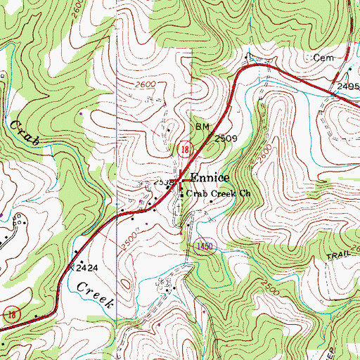 Topographic Map of Ennice, NC