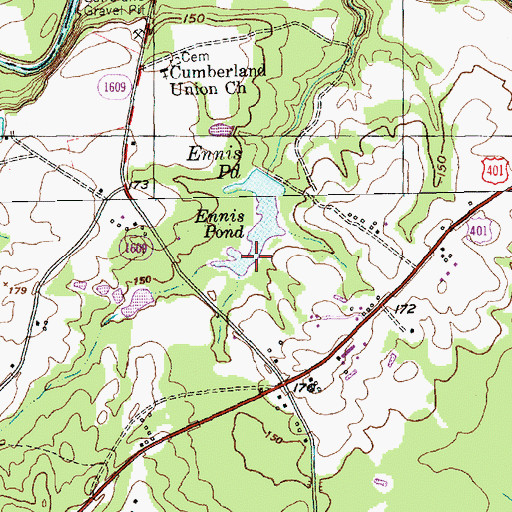 Topographic Map of Ennis Pond, NC