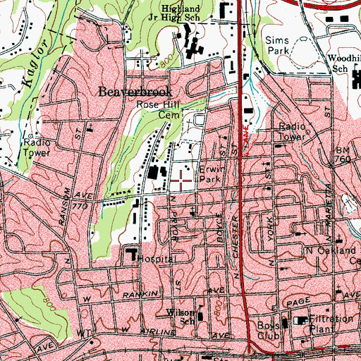 Topographic Map of Erwin Park, NC