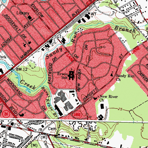 Topographic Map of Erwin School, NC