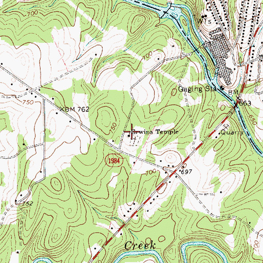 Topographic Map of Erwins Temple, NC